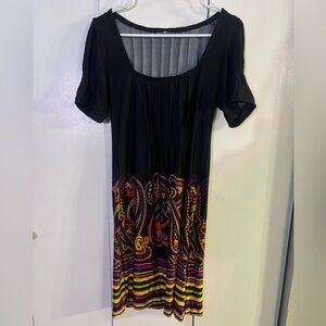 Black and Multicolor Paisley Dress